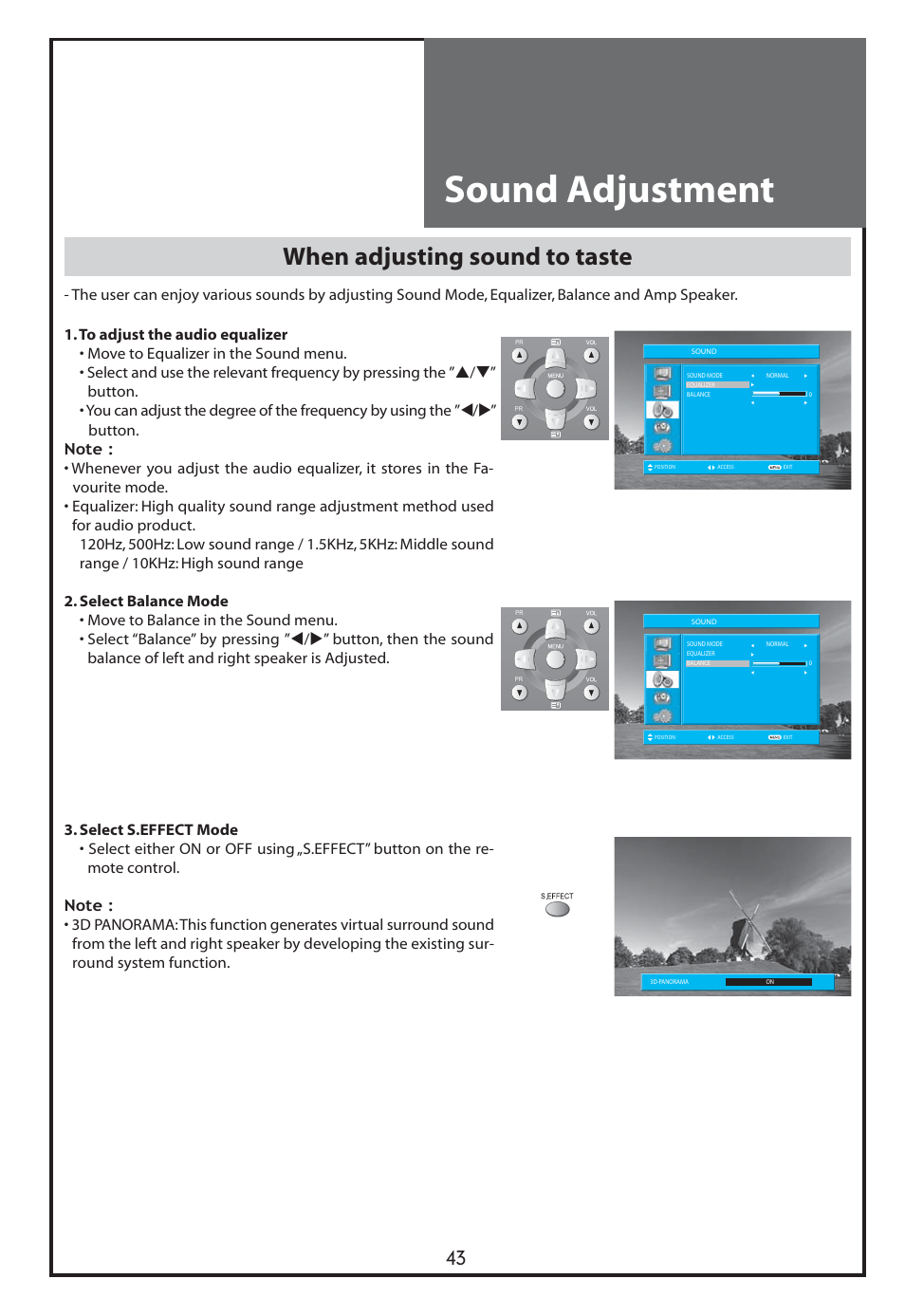 Sound adjustment, When adjusting sound to taste | Daewoo DLT-26C2 User Manual | Page 43 / 53