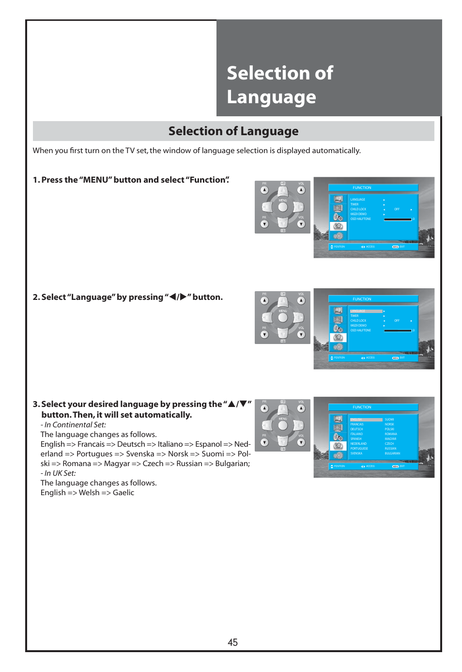 Selection of language | Daewoo DLT-26C2 User Manual | Page 45 / 53