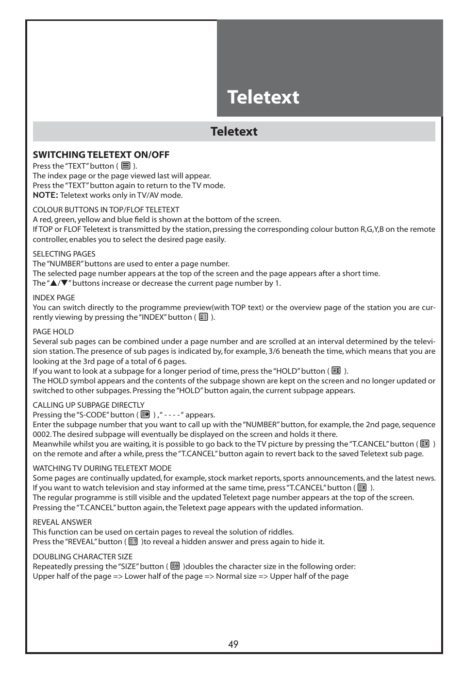 Teletext | Daewoo DLT-26C2 User Manual | Page 49 / 53