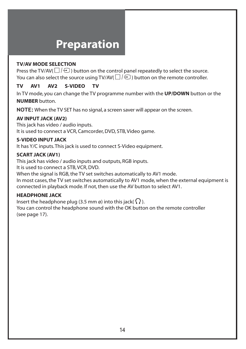 Preparation | Daewoo DLP-20J1 User Manual | Page 14 / 31