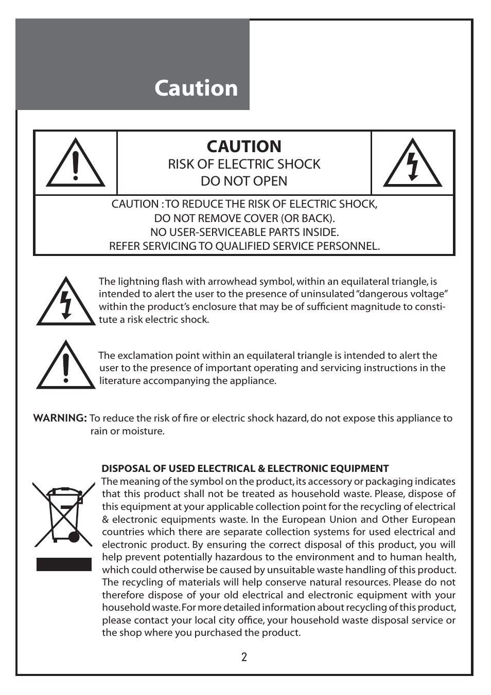 Caution | Daewoo DLP-20J1 User Manual | Page 2 / 31