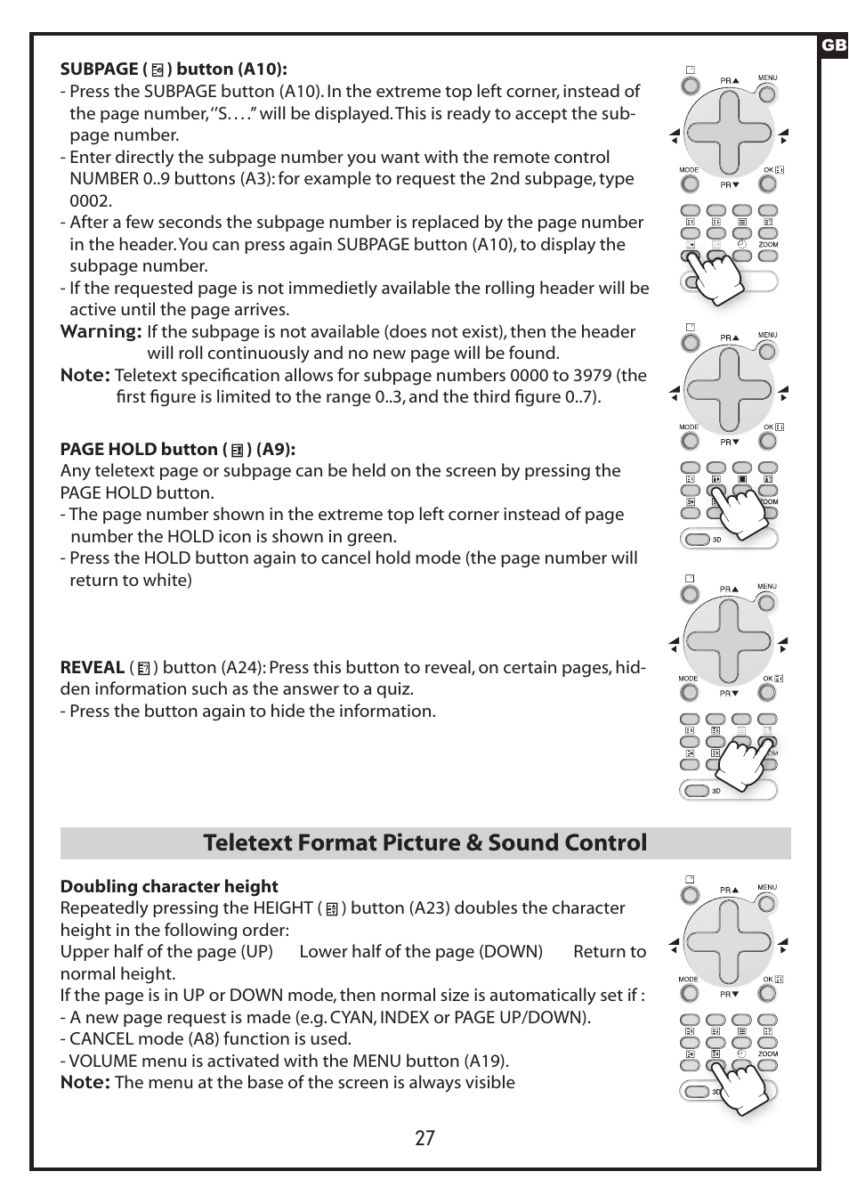 Teletext format picture & sound control | Daewoo DLP-20J1 User Manual | Page 27 / 31