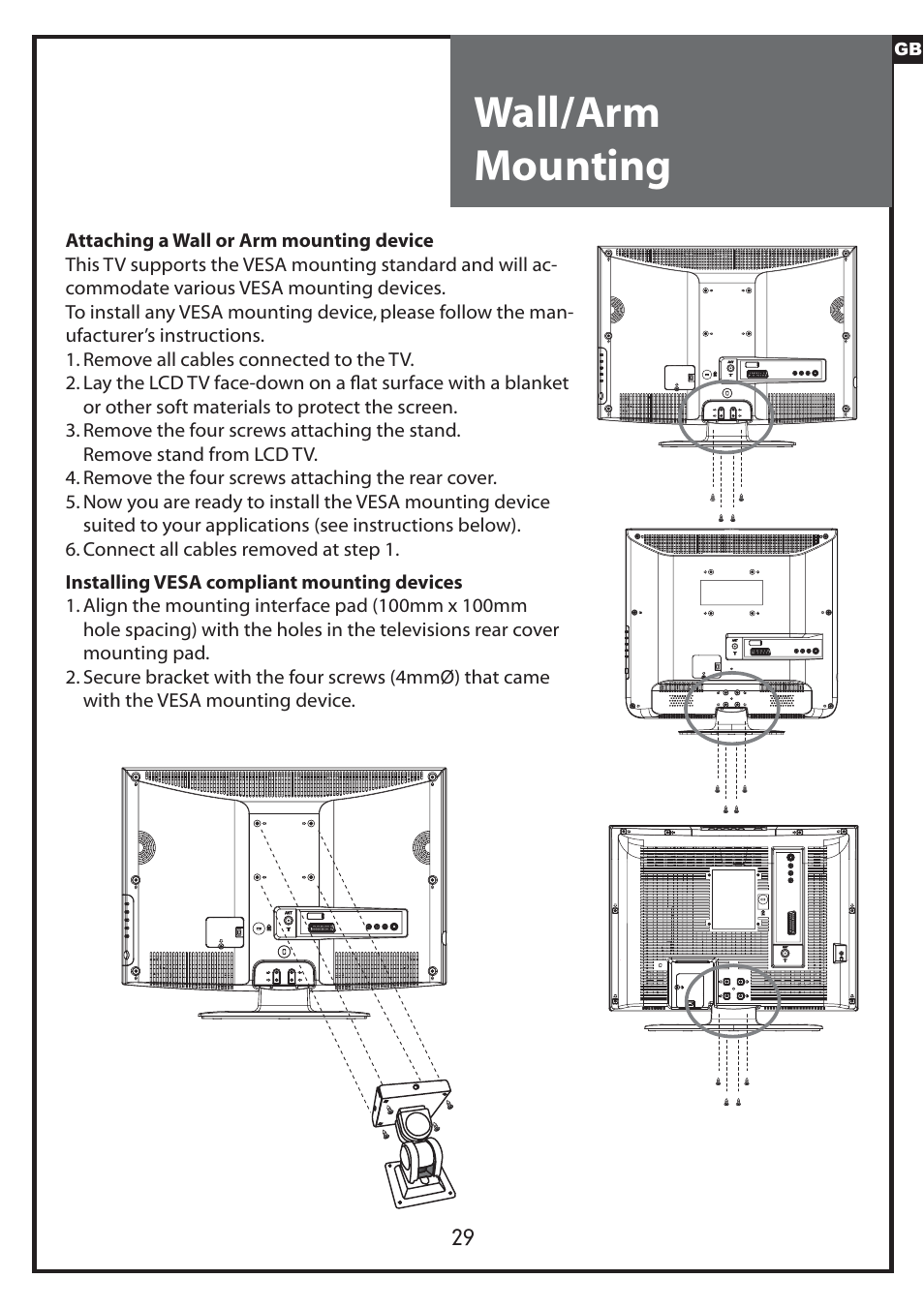 Wall/arm mounting | Daewoo DLP-20J1 User Manual | Page 29 / 31