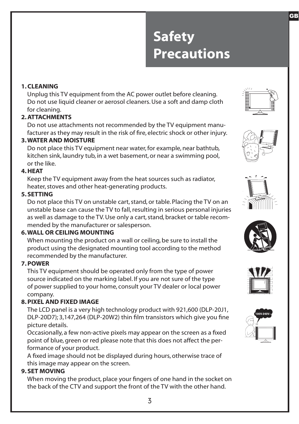 Safety precautions | Daewoo DLP-20J1 User Manual | Page 3 / 31