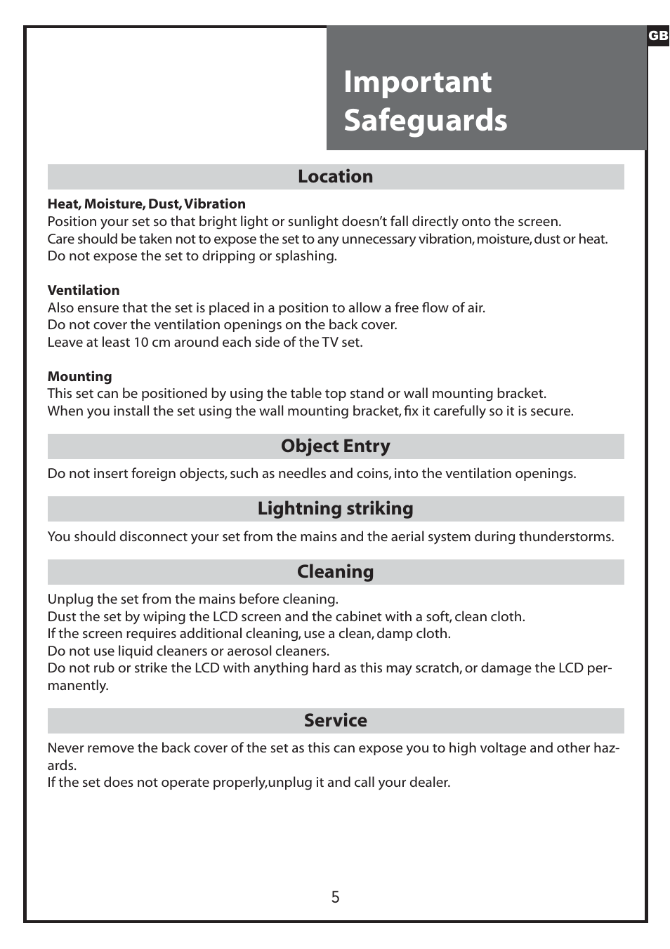 Important safeguards | Daewoo DLP-20J1 User Manual | Page 5 / 31