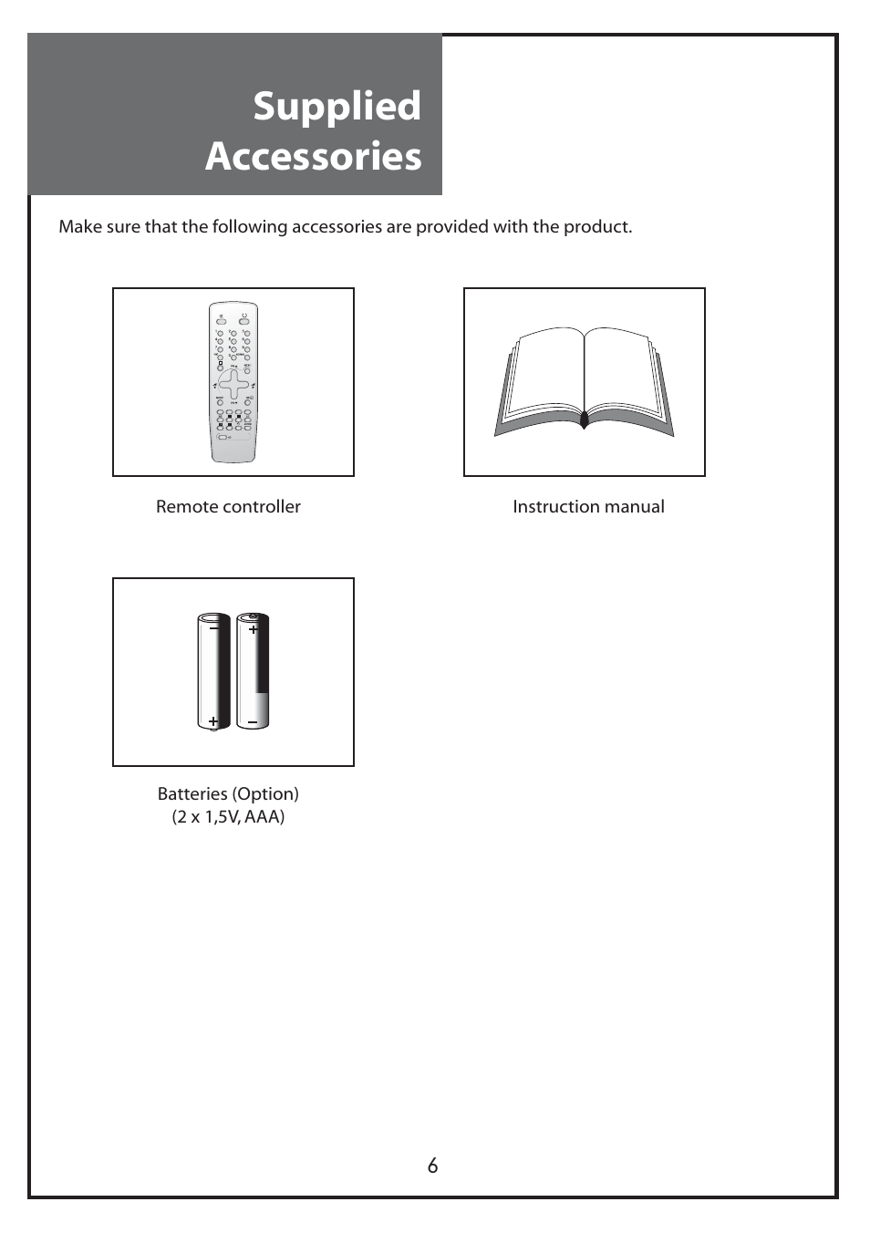 Supplied accessories | Daewoo DLP-20J1 User Manual | Page 6 / 31