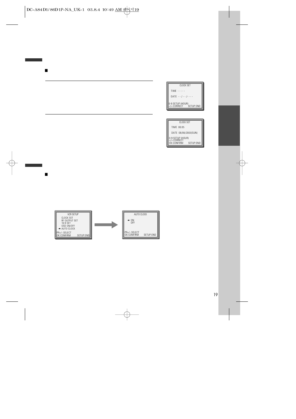 Setting time and date / auto clock, Setting time and date, Setting auto clock | Daewoo SD-9500P User Manual | Page 20 / 58