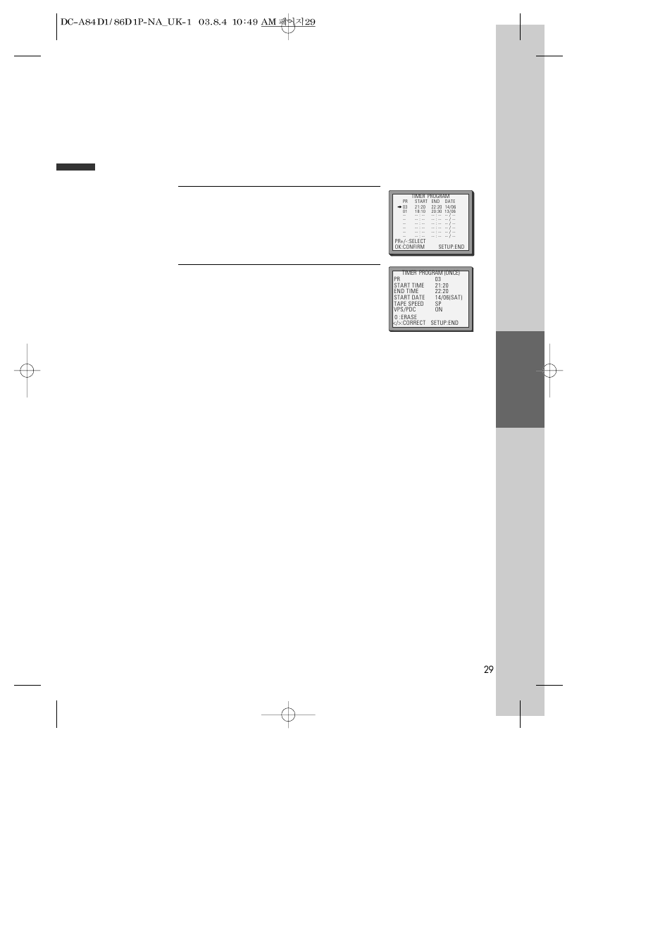 Timer review – changing and erasing, Timer recording, Vcr operation 29 | Daewoo SD-9500P User Manual | Page 30 / 58