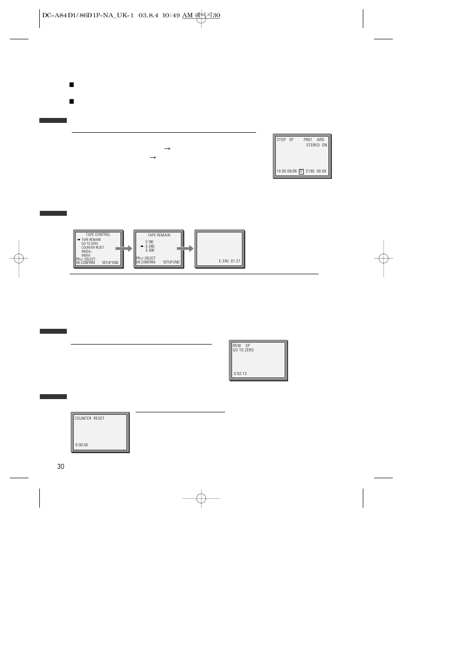 More functions, Clock / counter display, Accessing counter zero position | Remaining time and cassette length, Resetting the counter to zero | Daewoo SD-9500P User Manual | Page 31 / 58