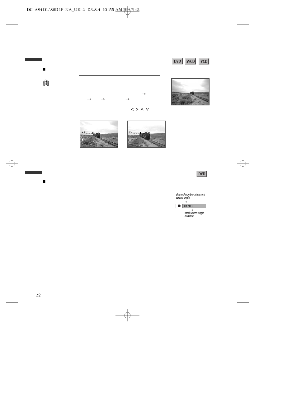 Selecting zoom and multi angle, Using a zoom function, Different angle | Daewoo SD-9500P User Manual | Page 43 / 58