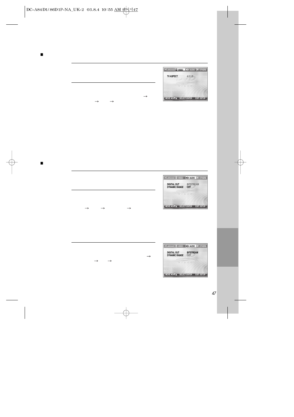 Audio setup, 1video setup | Daewoo SD-9500P User Manual | Page 48 / 58