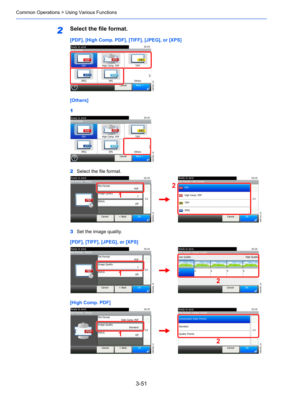Select the file format, Common operations > using various functions | TA Triumph-Adler 261ci User Manual | Page 127 / 396
