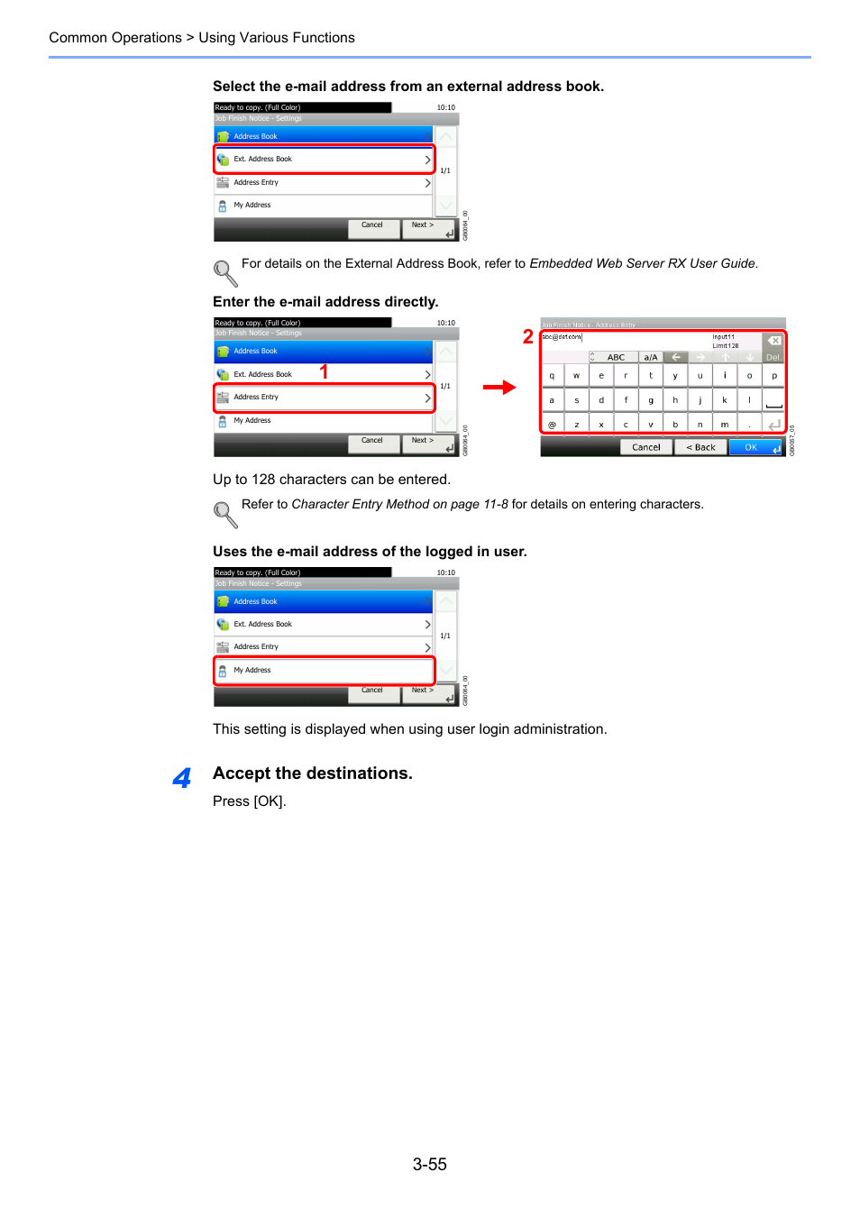 Accept the destinations, Press [ok | TA Triumph-Adler 261ci User Manual | Page 131 / 396