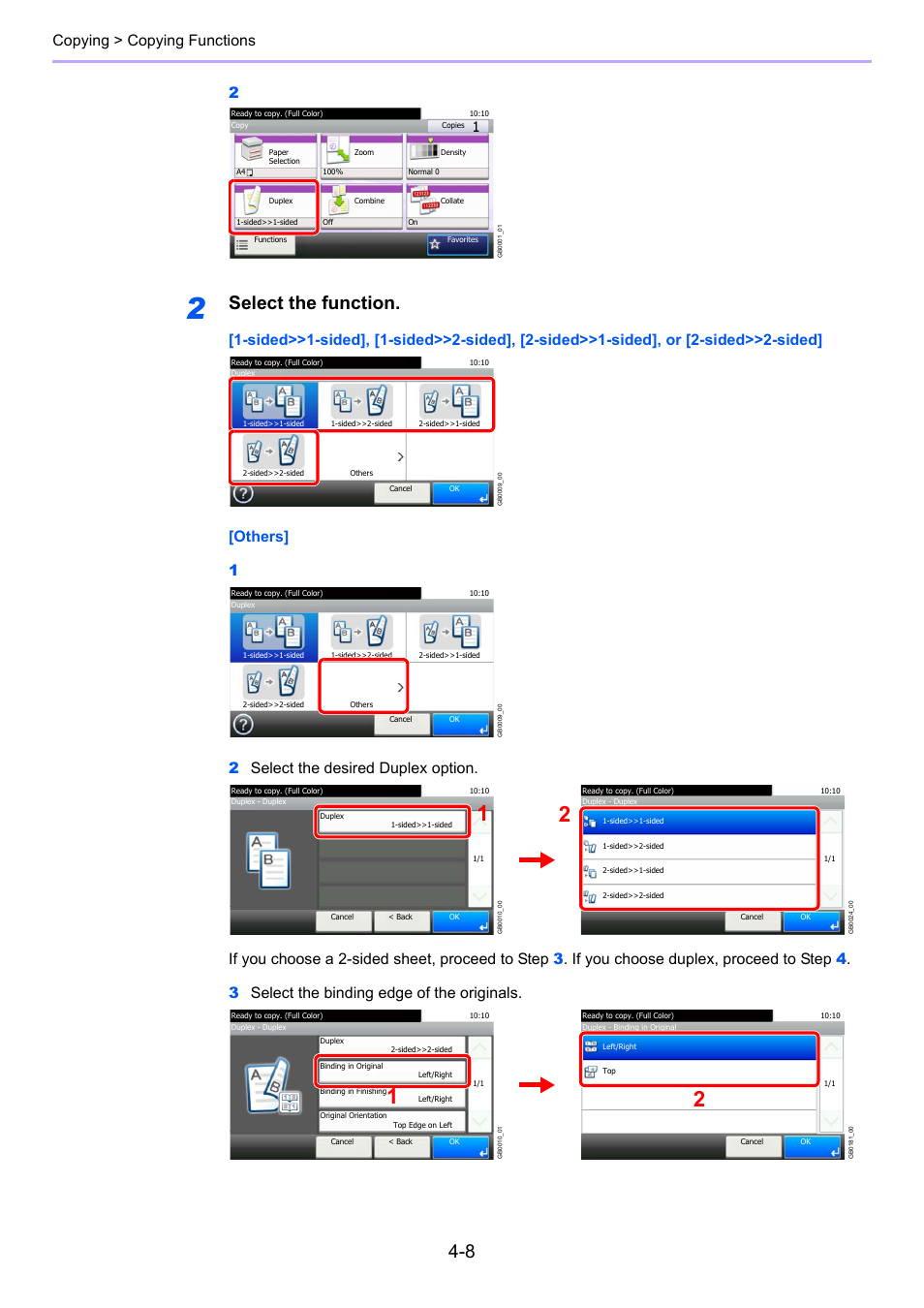 Select the function, Copying > copying functions 2 | TA Triumph-Adler 261ci User Manual | Page 142 / 396