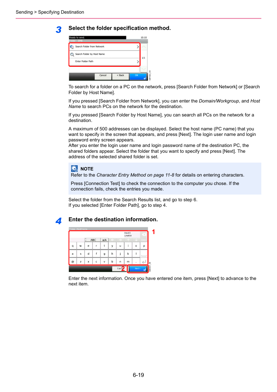 Select the folder specification method, Enter the destination information | TA Triumph-Adler 261ci User Manual | Page 181 / 396
