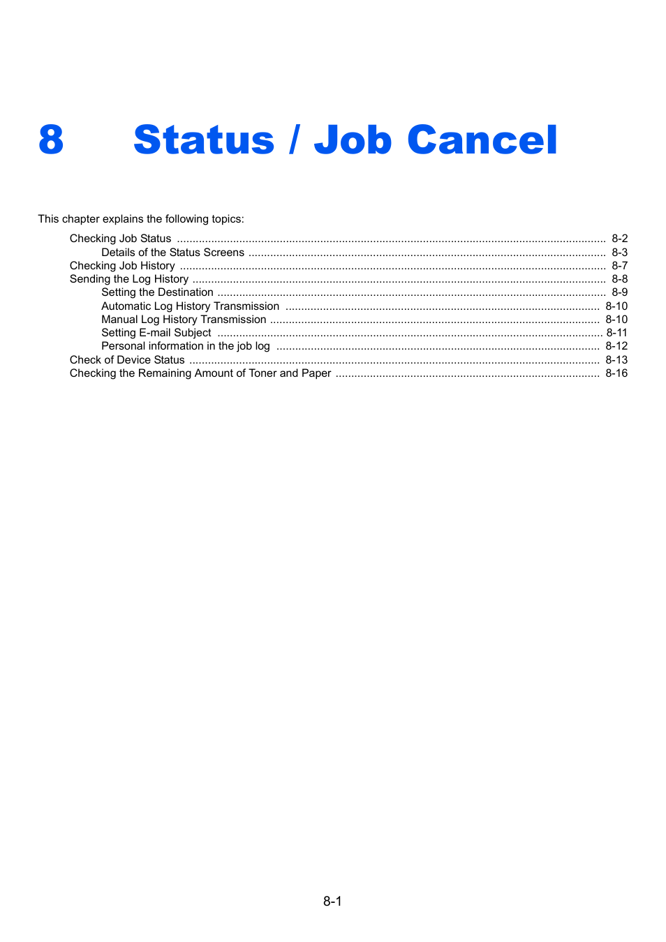 8 status / job cancel, Status / job cancel -1, Status / job cancel | 8status / job cancel | TA Triumph-Adler 261ci User Manual | Page 241 / 396
