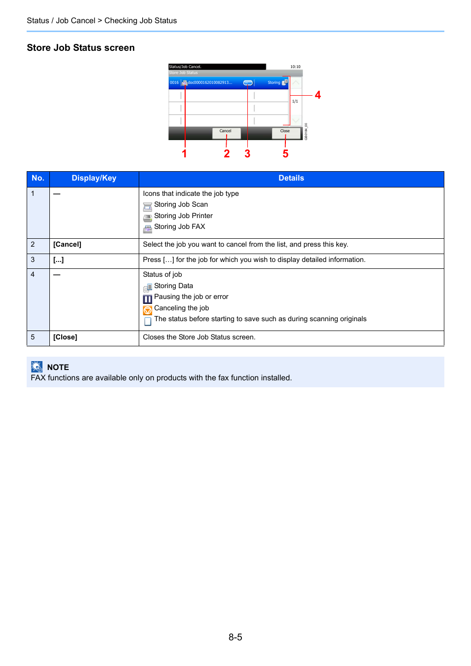 Store job status screen | TA Triumph-Adler 261ci User Manual | Page 245 / 396