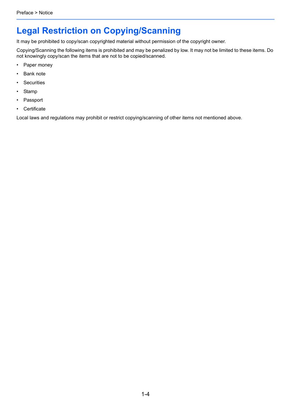 Legal restriction on copying/scanning, Legal restriction on copying/scanning -4 | TA Triumph-Adler 261ci User Manual | Page 28 / 396