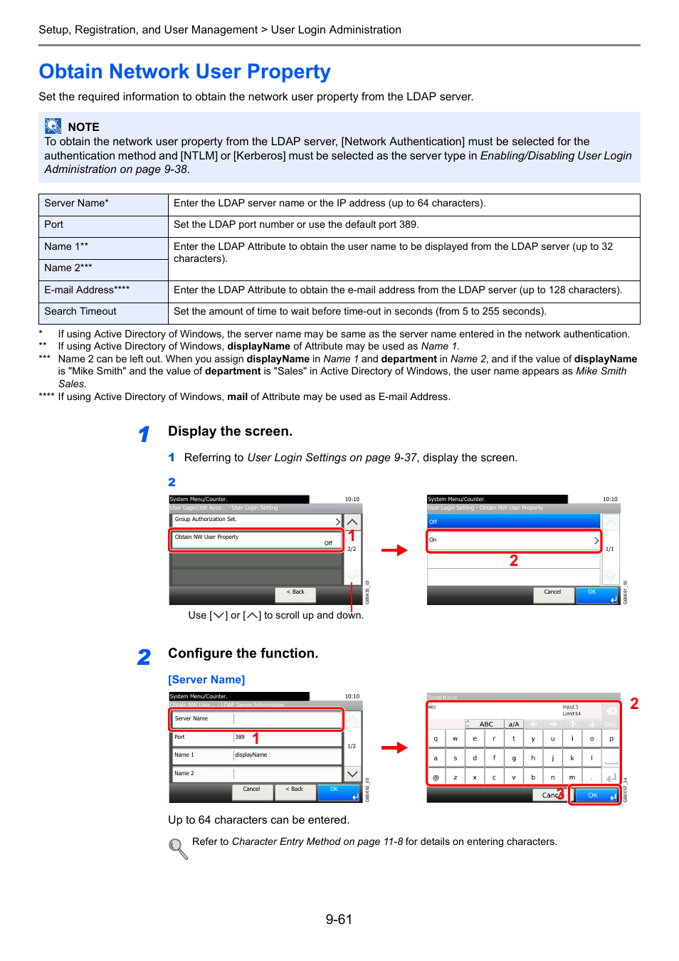 Obtain network user property, Obtain network user property -61, Display the screen | Configure the function | TA Triumph-Adler 261ci User Manual | Page 317 / 396