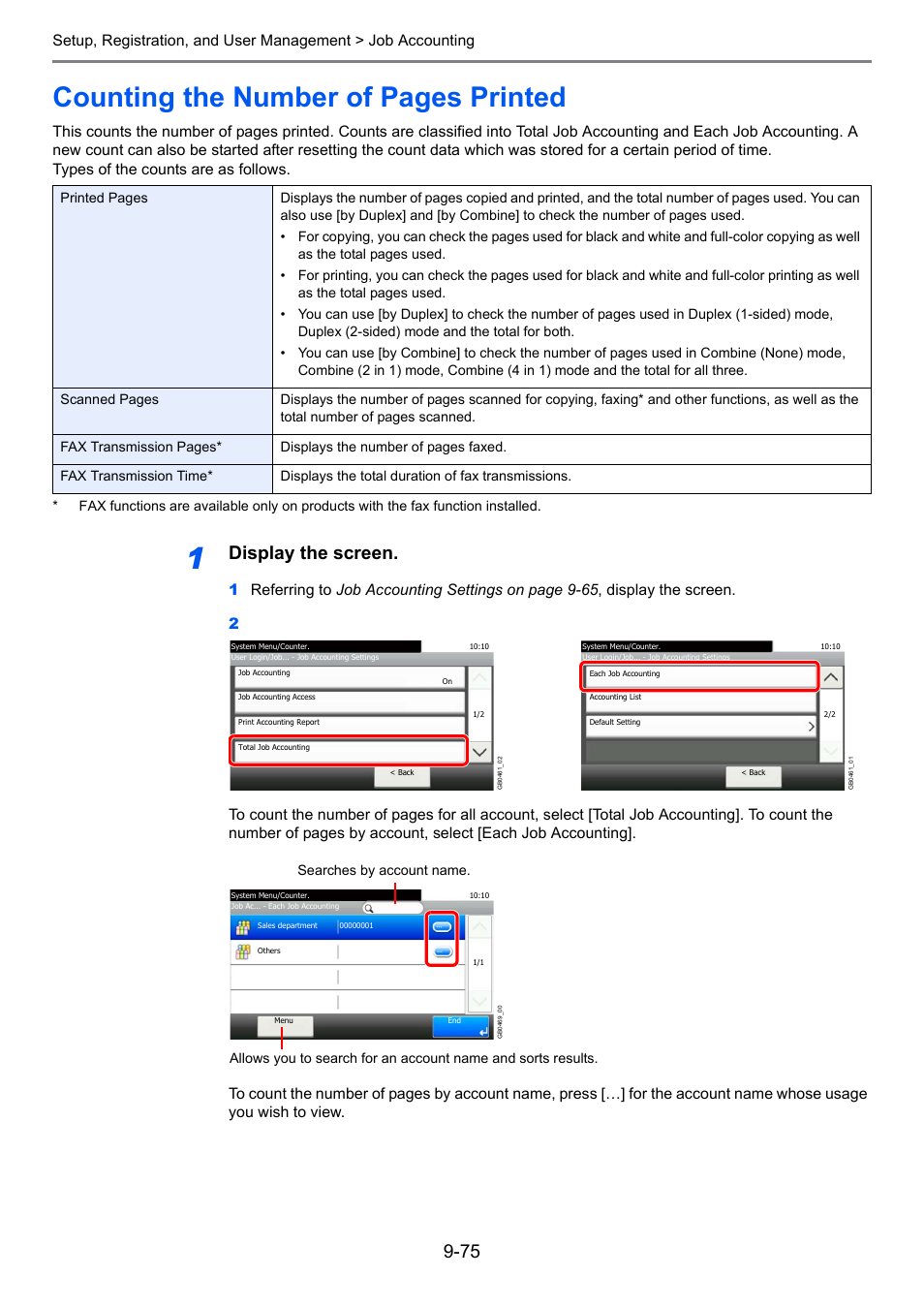 Ge 9-75, E 9-75, Age 9-75 | Counting the number of pages printed, Display the screen | TA Triumph-Adler 261ci User Manual | Page 331 / 396
