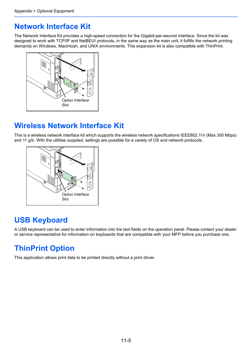 Network interface kit, Wireless network interface kit, Usb keyboard | Thinprint option | TA Triumph-Adler 261ci User Manual | Page 367 / 396
