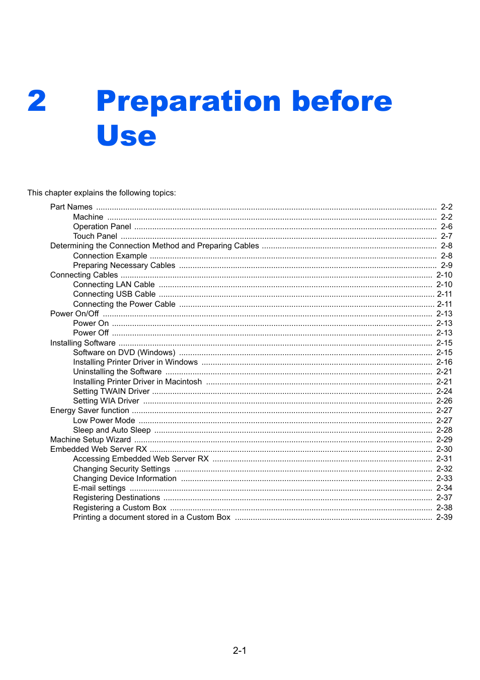 2 preparation before use, Preparation before use -1, Preparation before use | 2preparation before use | TA Triumph-Adler 261ci User Manual | Page 37 / 396