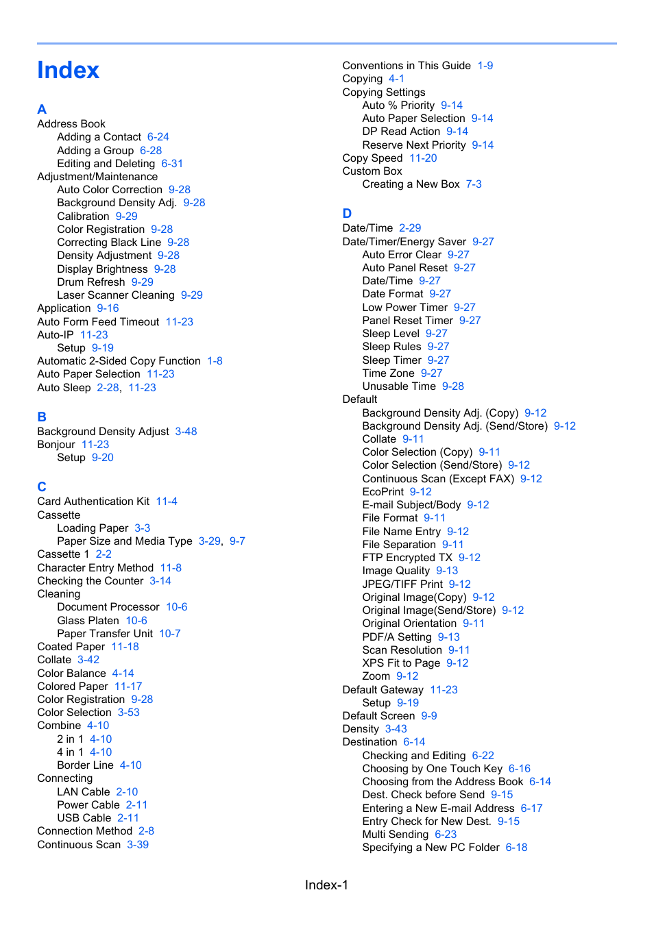 Index, Index-1 | TA Triumph-Adler 261ci User Manual | Page 389 / 396