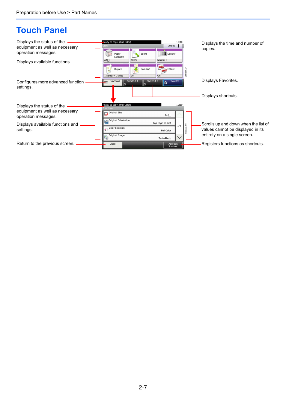 Touch panel, Touch panel -7, Preparation before use > part names | TA Triumph-Adler 261ci User Manual | Page 43 / 396