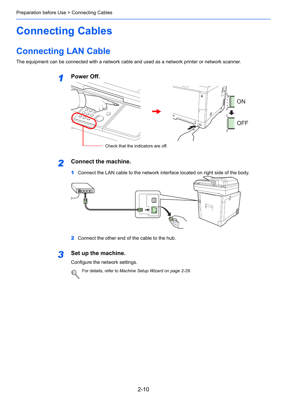 Connecting cables, Connecting lan cable, Connecting cables -10 | Connecting lan cable -10 | TA Triumph-Adler 261ci User Manual | Page 46 / 396