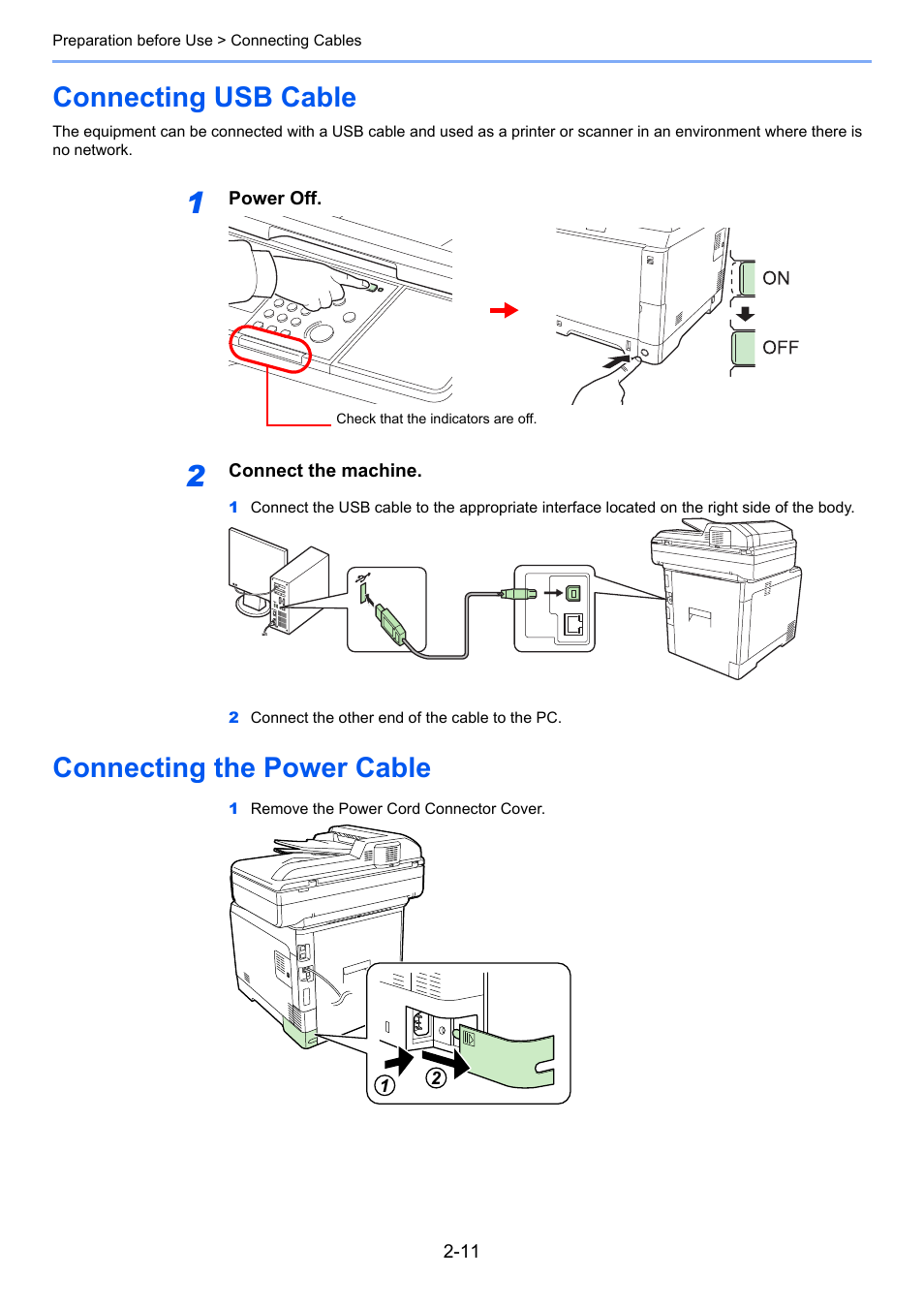 Connecting usb cable, Connecting the power cable | TA Triumph-Adler 261ci User Manual | Page 47 / 396