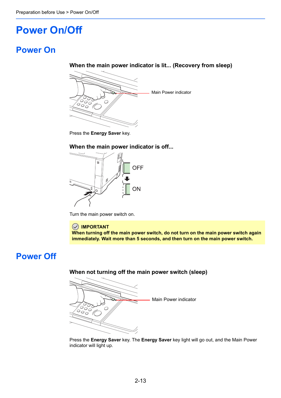 Power on/off, Power on, Power off | Power on/off -13, Power on -13 power off -13 | TA Triumph-Adler 261ci User Manual | Page 49 / 396