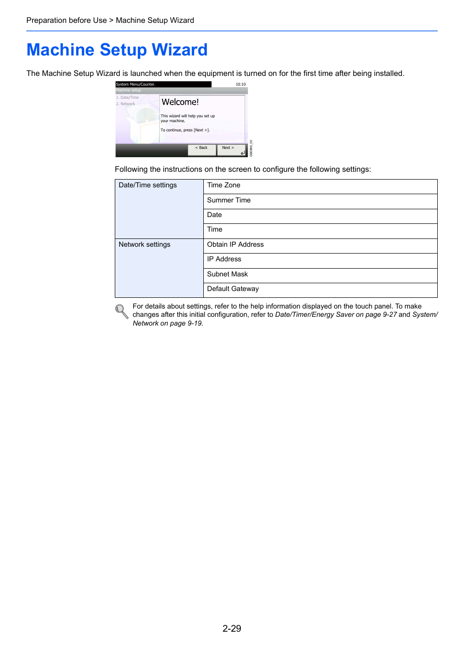 Machine setup wizard, Machine setup wizard -29 | TA Triumph-Adler 261ci User Manual | Page 65 / 396