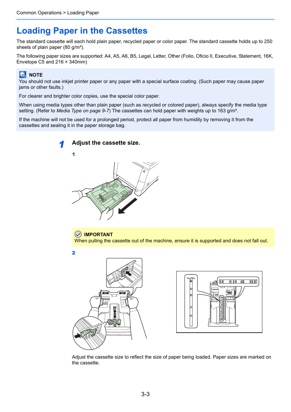 Loading paper in the cassettes, Loading paper in the cassettes -3 | TA Triumph-Adler 261ci User Manual | Page 79 / 396