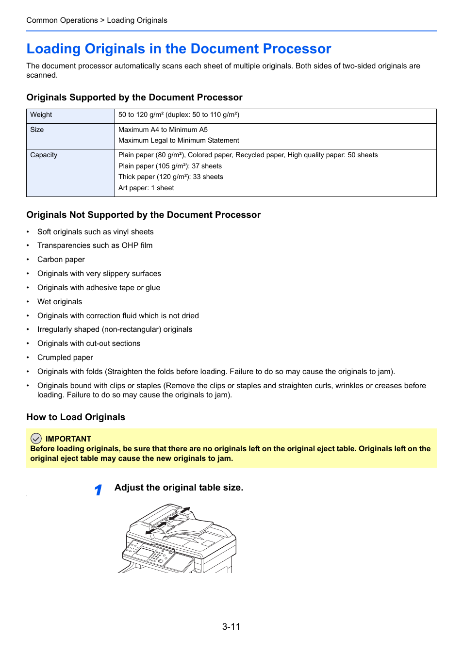 Loading originals in the document processor, Loading originals in the document processor -11 | TA Triumph-Adler 261ci User Manual | Page 87 / 396