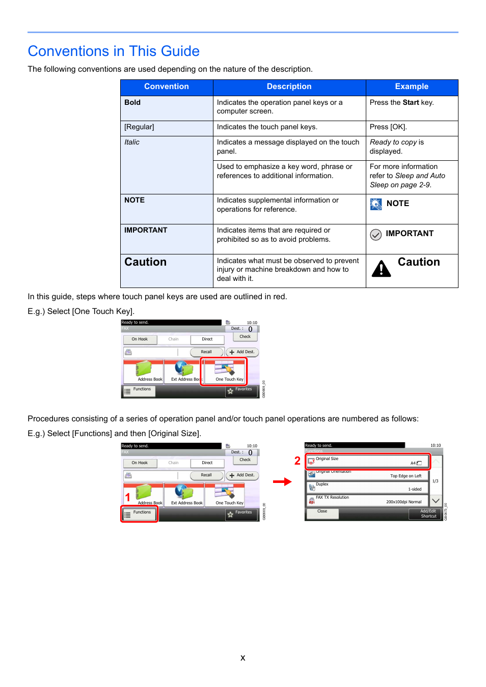 Conventions in this guide, Caution, Important | TA Triumph-Adler 261ci User Manual | Page 12 / 212