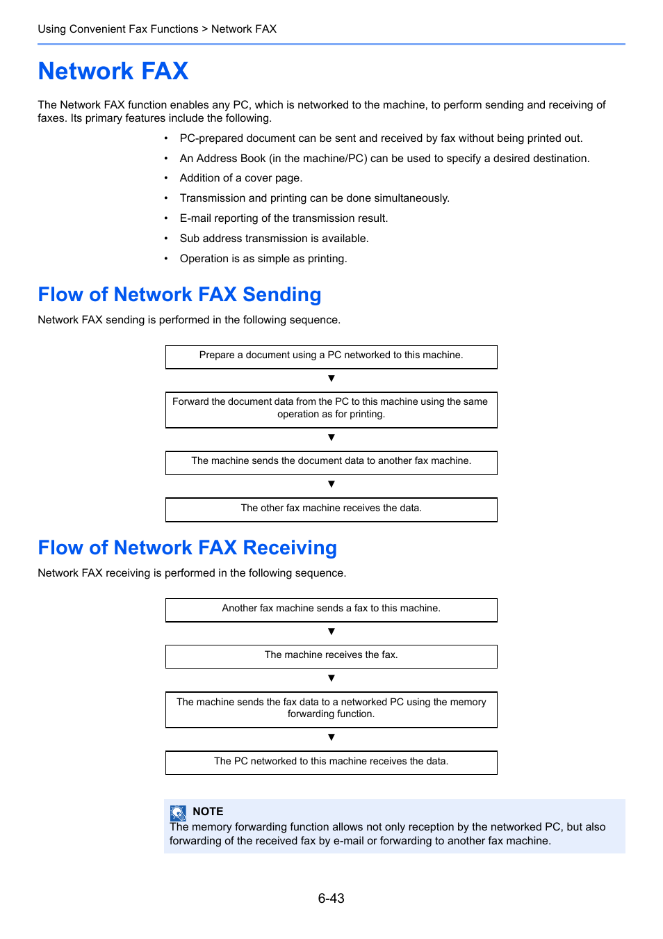 Network fax, Flow of network fax sending, Flow of network fax receiving | Network fax -43 | TA Triumph-Adler 261ci User Manual | Page 128 / 212