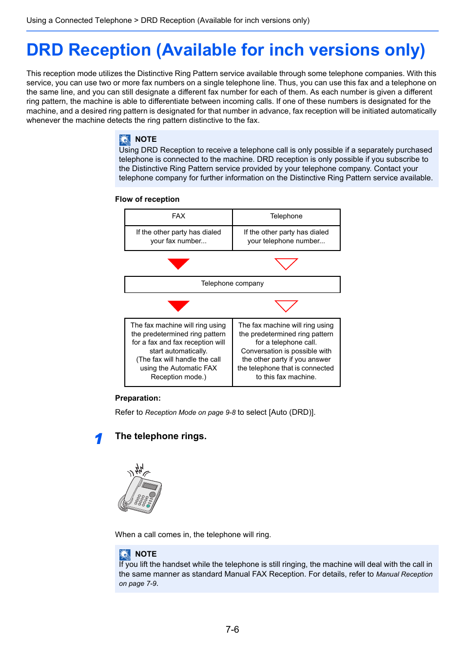 Drd reception (available for inch versions only), The telephone rings | TA Triumph-Adler 261ci User Manual | Page 141 / 212
