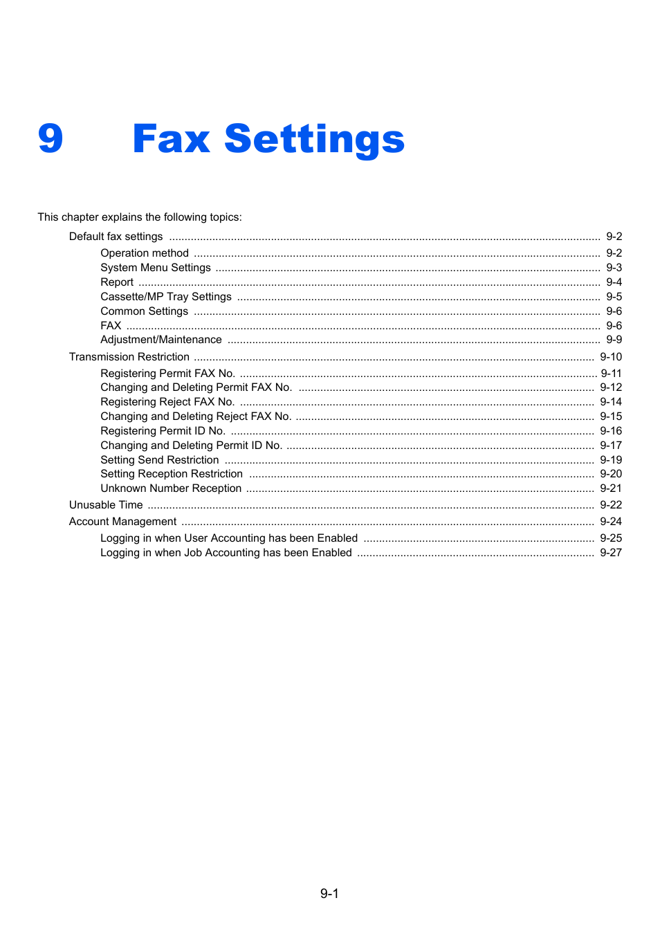 9 fax settings, Fax settings -1, 9fax settings | TA Triumph-Adler 261ci User Manual | Page 161 / 212