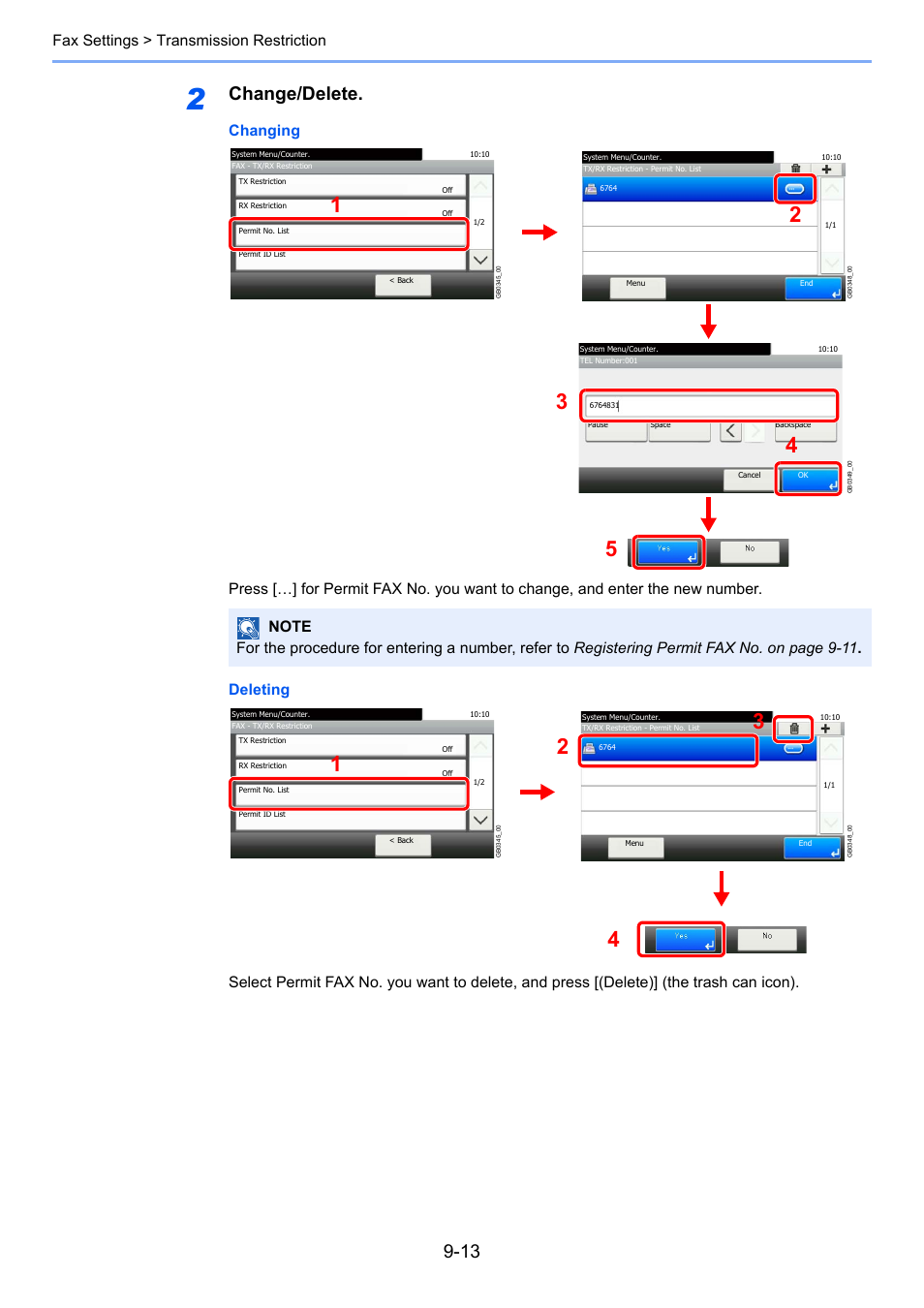 Change/delete, Fax settings > transmission restriction | TA Triumph-Adler 261ci User Manual | Page 173 / 212