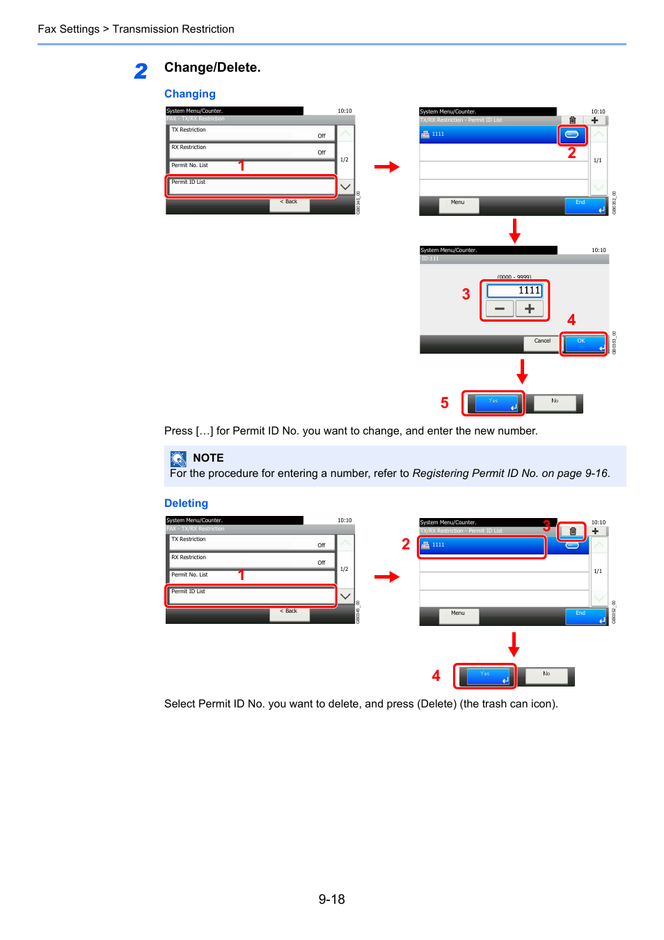 Change/delete, Fax settings > transmission restriction | TA Triumph-Adler 261ci User Manual | Page 178 / 212