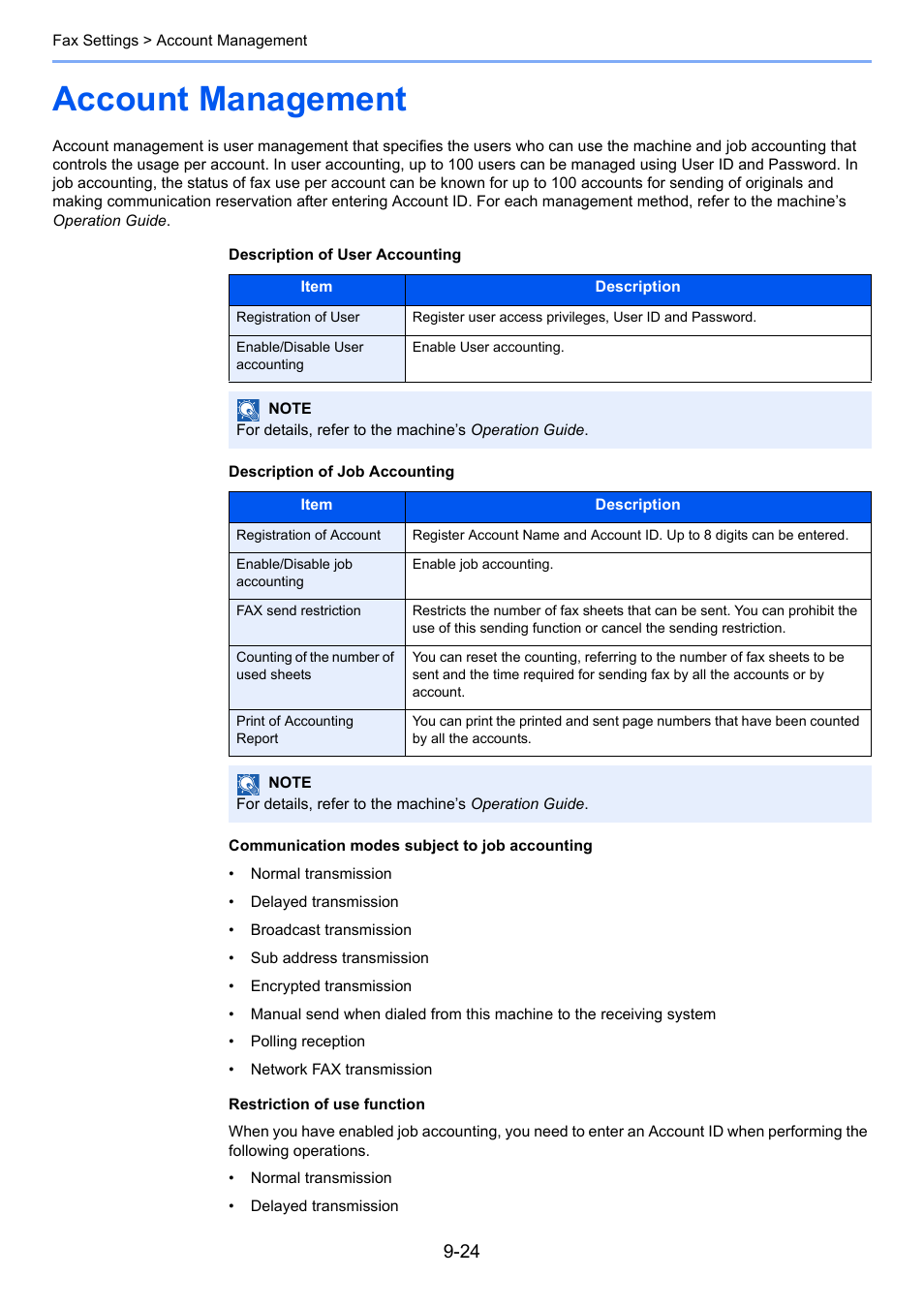 Account management, Account management -24 | TA Triumph-Adler 261ci User Manual | Page 184 / 212