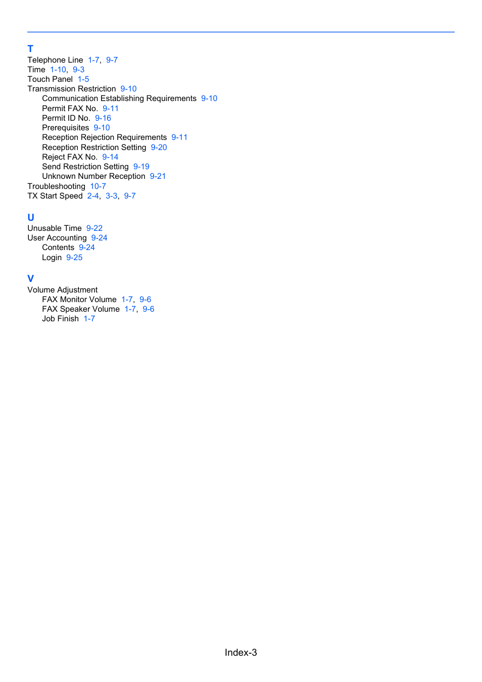 Index-3 t | TA Triumph-Adler 261ci User Manual | Page 210 / 212