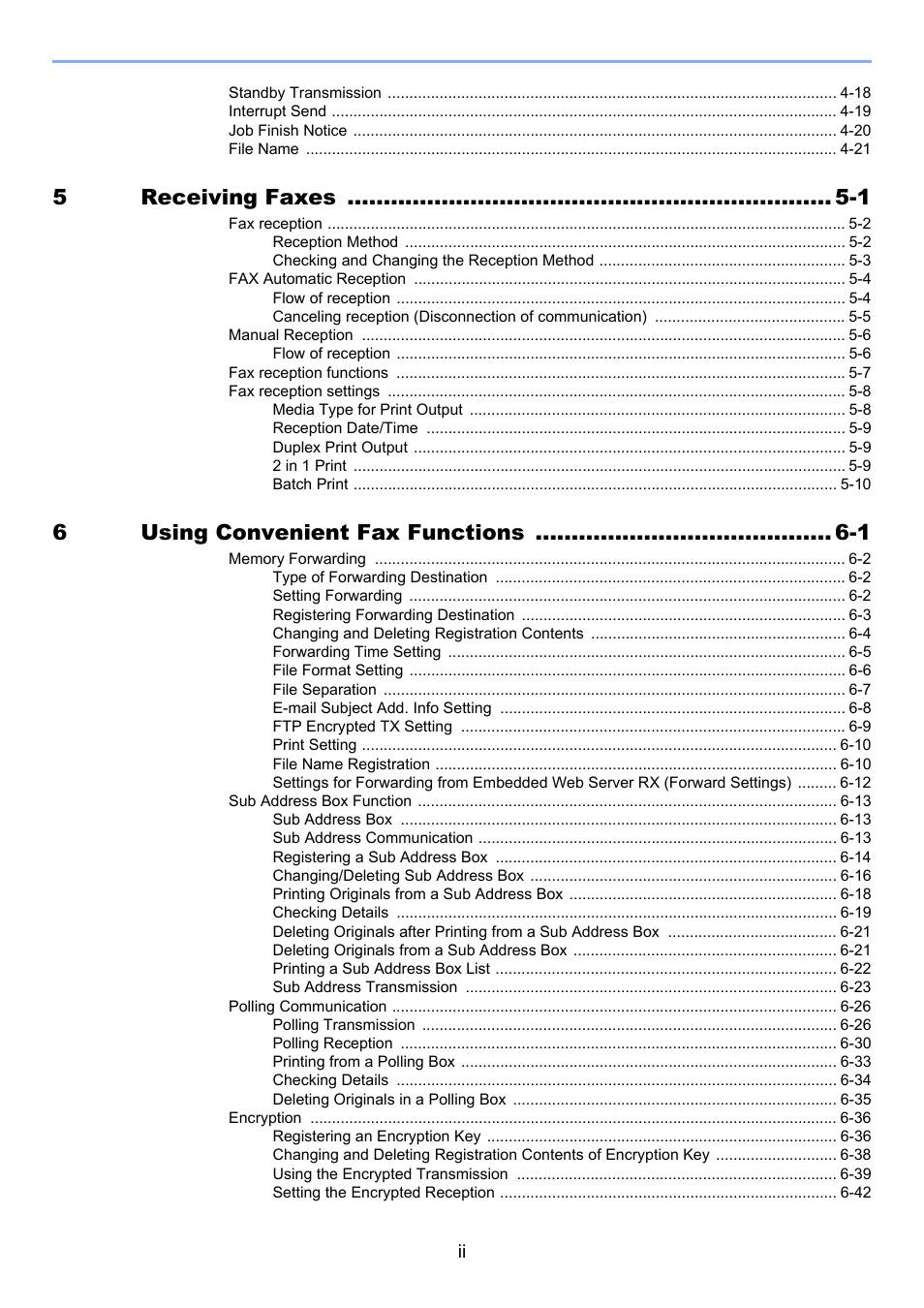 5receiving faxes -1, 6using convenient fax functions -1 | TA Triumph-Adler 261ci User Manual | Page 4 / 212