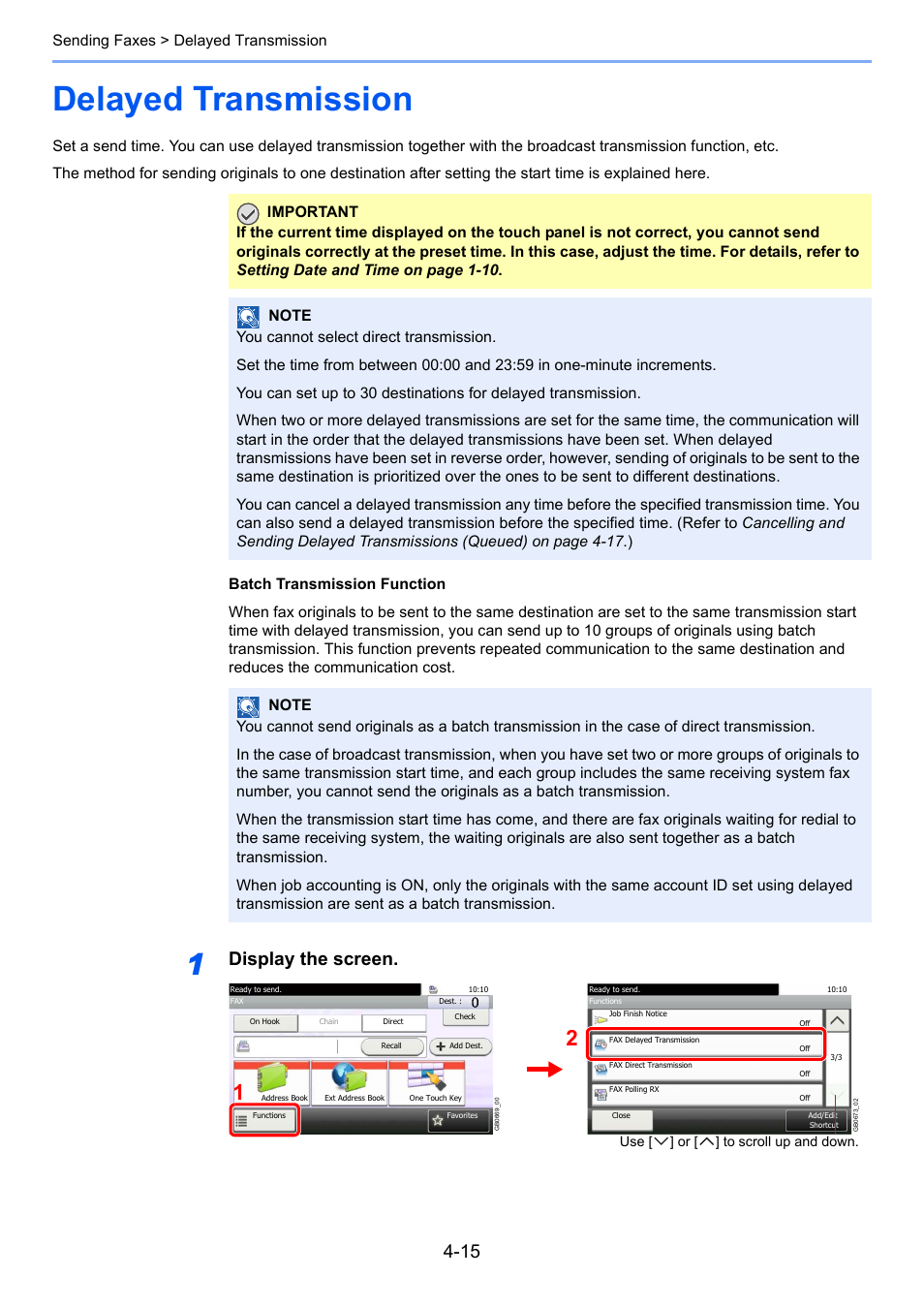 Delayed transmission, Delayed transmission -15, Display the screen | TA Triumph-Adler 261ci User Manual | Page 69 / 212