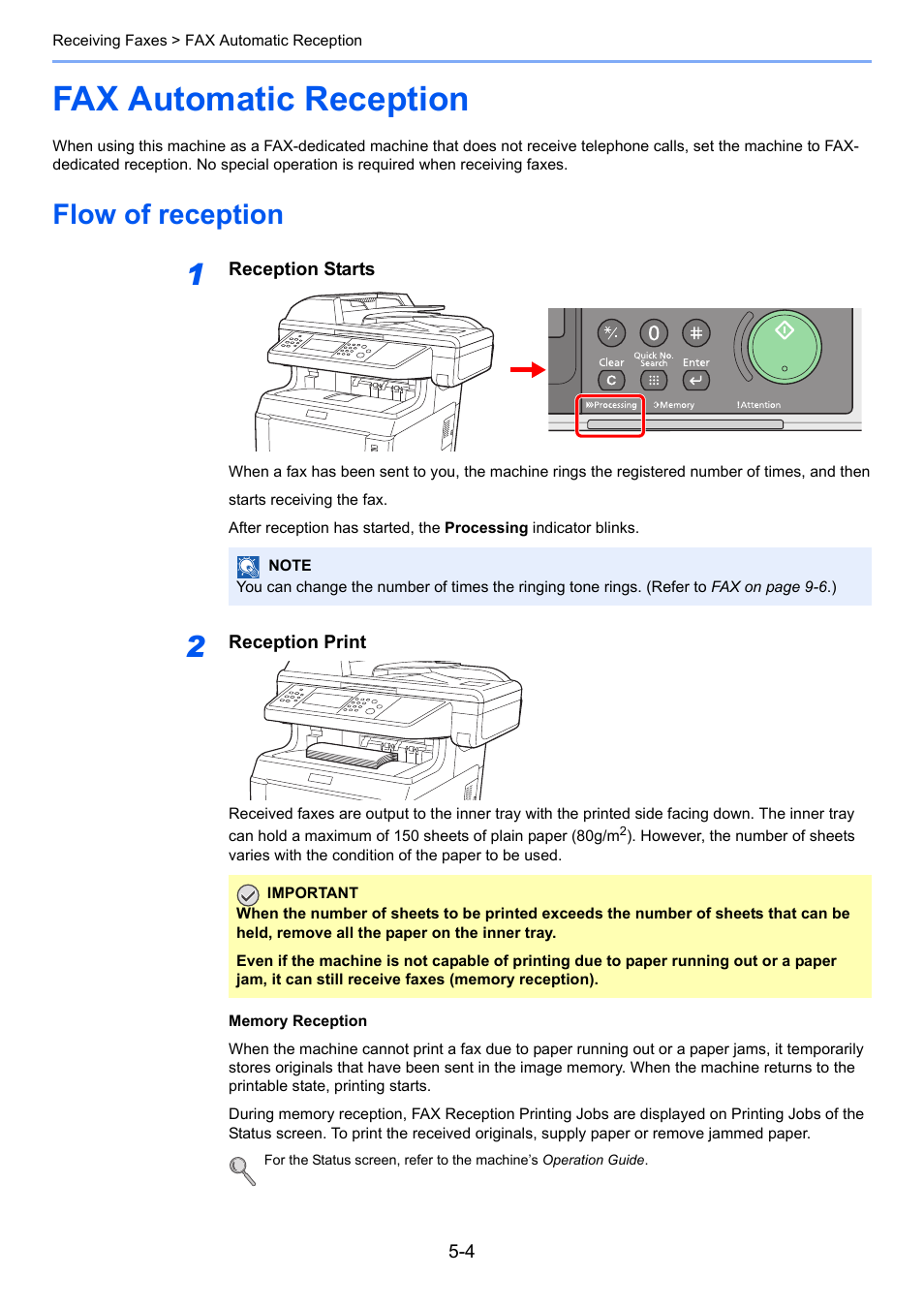 Fax automatic reception, Flow of reception, Fax automatic reception -4 | Flow of reception -4 | TA Triumph-Adler 261ci User Manual | Page 79 / 212