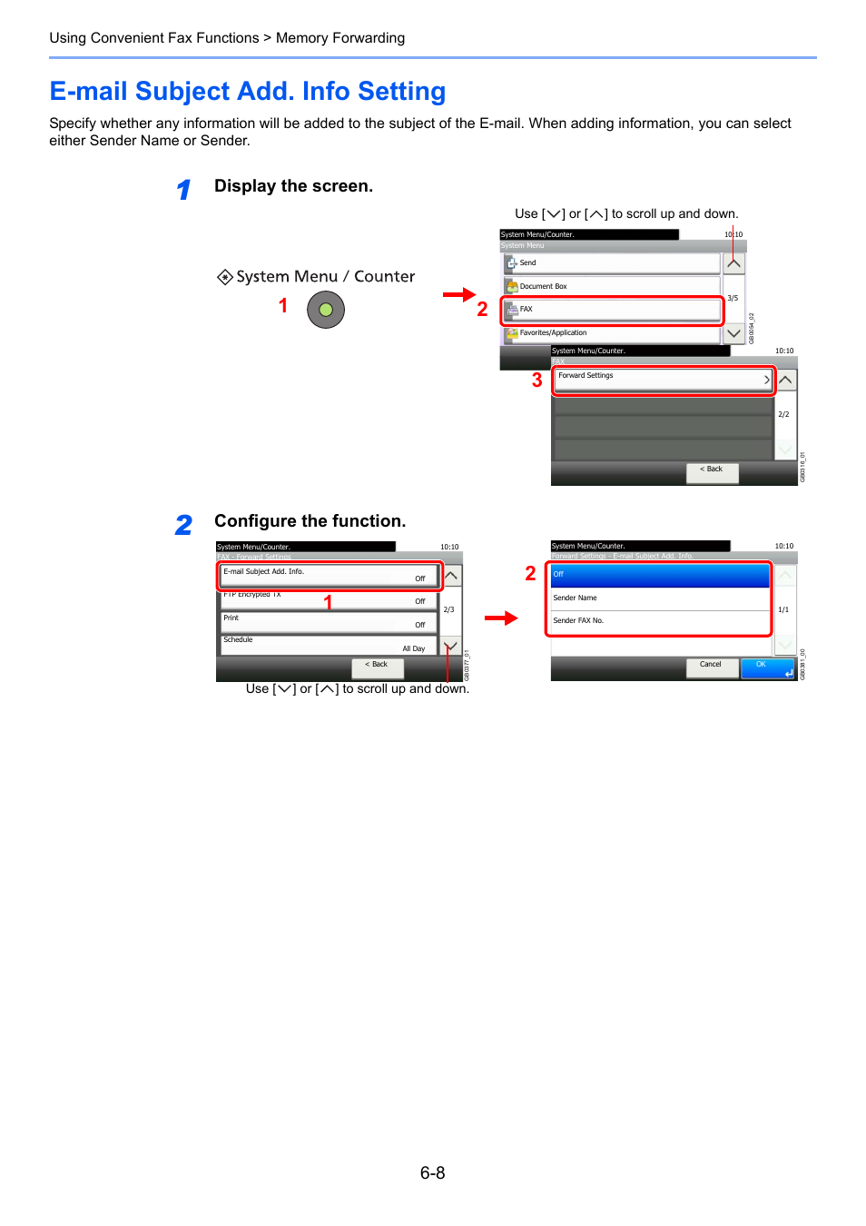 E-mail subject add. info setting, E-mail subject add. info setting -8, Display the screen | Configure the function | TA Triumph-Adler 261ci User Manual | Page 93 / 212
