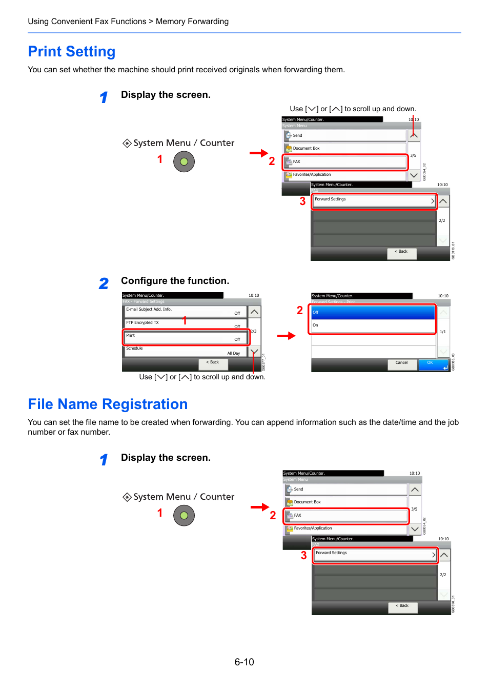 Print setting, File name registration, Print setting -10 file name registration -10 | Display the screen, Configure the function | TA Triumph-Adler 261ci User Manual | Page 95 / 212