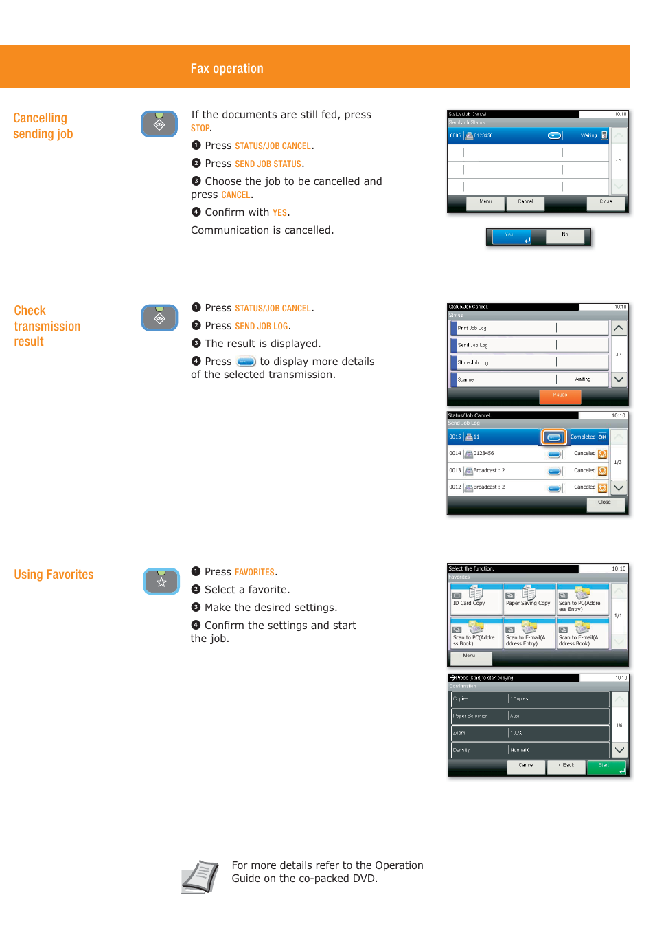 Fax operation, Cancelling sending job, Check transmission result | Using favorites | TA Triumph-Adler 261ci User Manual | Page 2 / 4