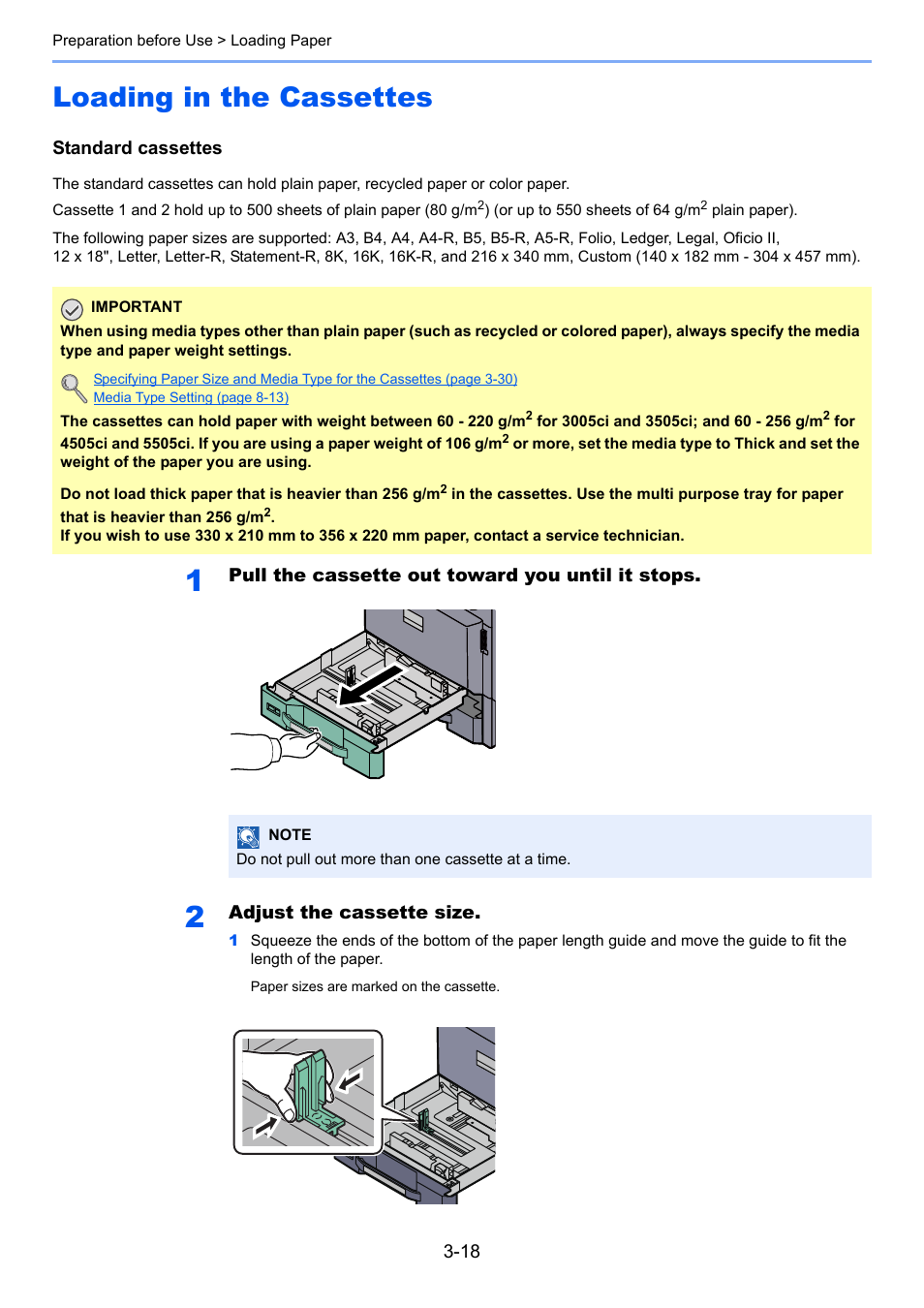 Loading in the cassettes, Loading in the cassettes -18 | TA Triumph-Adler 3005ci User Manual | Page 122 / 572