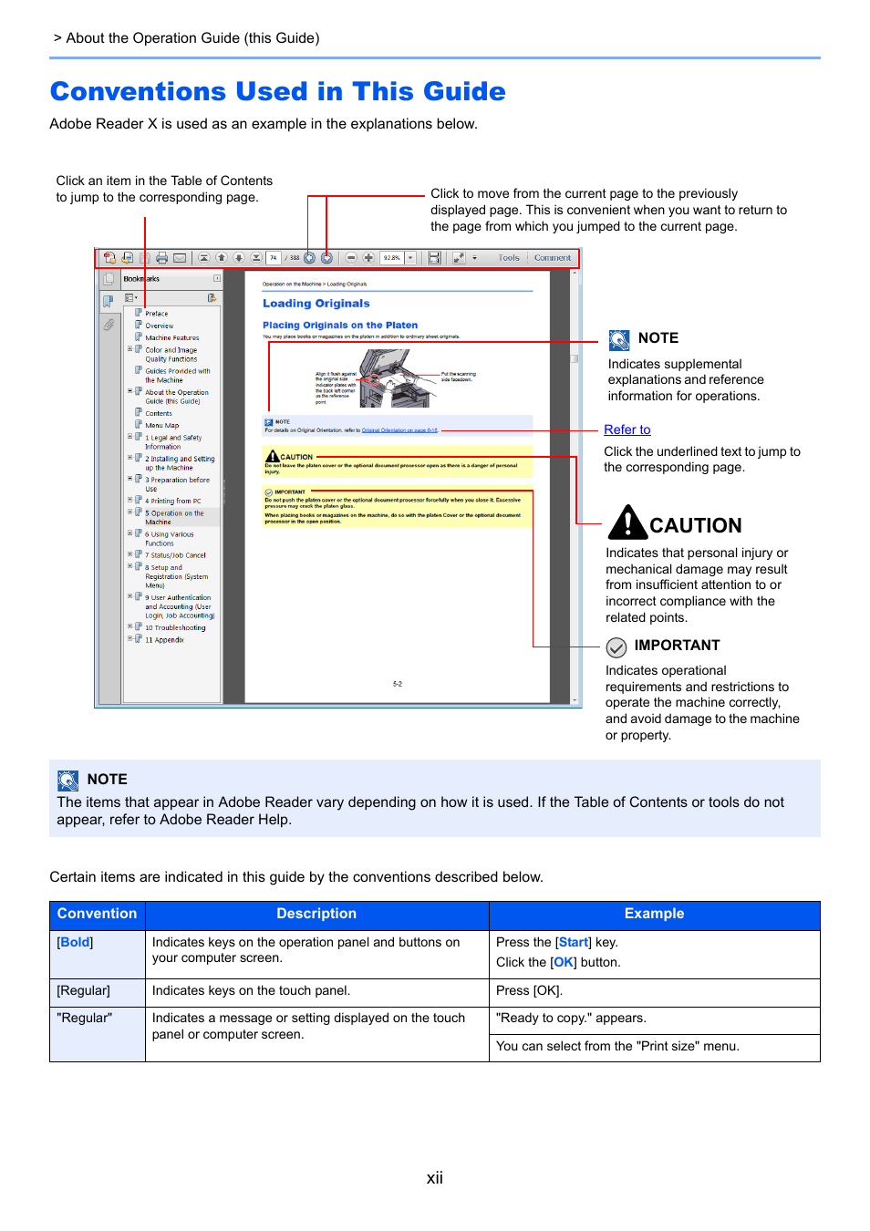 Conventions used in this guide, Caution | TA Triumph-Adler 3005ci User Manual | Page 13 / 572